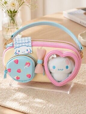 Cinnamoroll Plush Heart Window Bag in Pastel Blue, Pink & Cream
